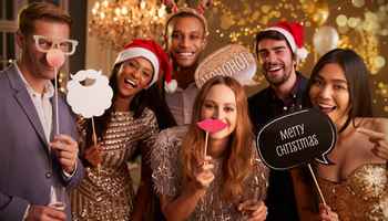people wearing fun props at christmas party