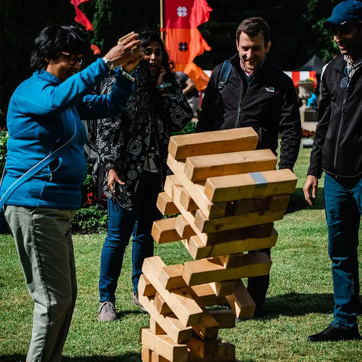 giant jenga at corporate summer event in the sun