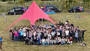 happy large group team building outdoors in ireland