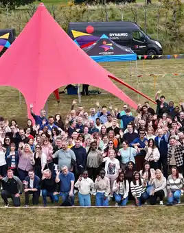 happy large group team building outdoors in ireland