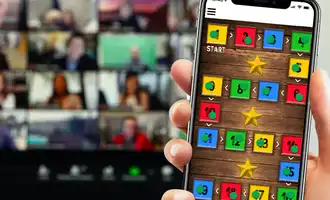 Remote team taking part in a Virtual Away Day team building event with an online challenge displayed on a smartphone.