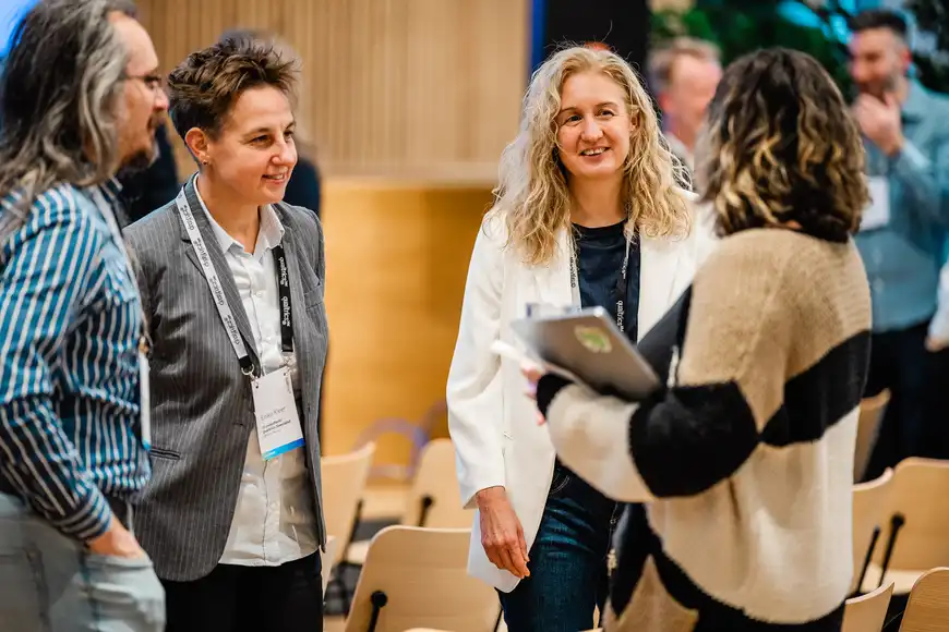 happy team networking at corporate onboarding