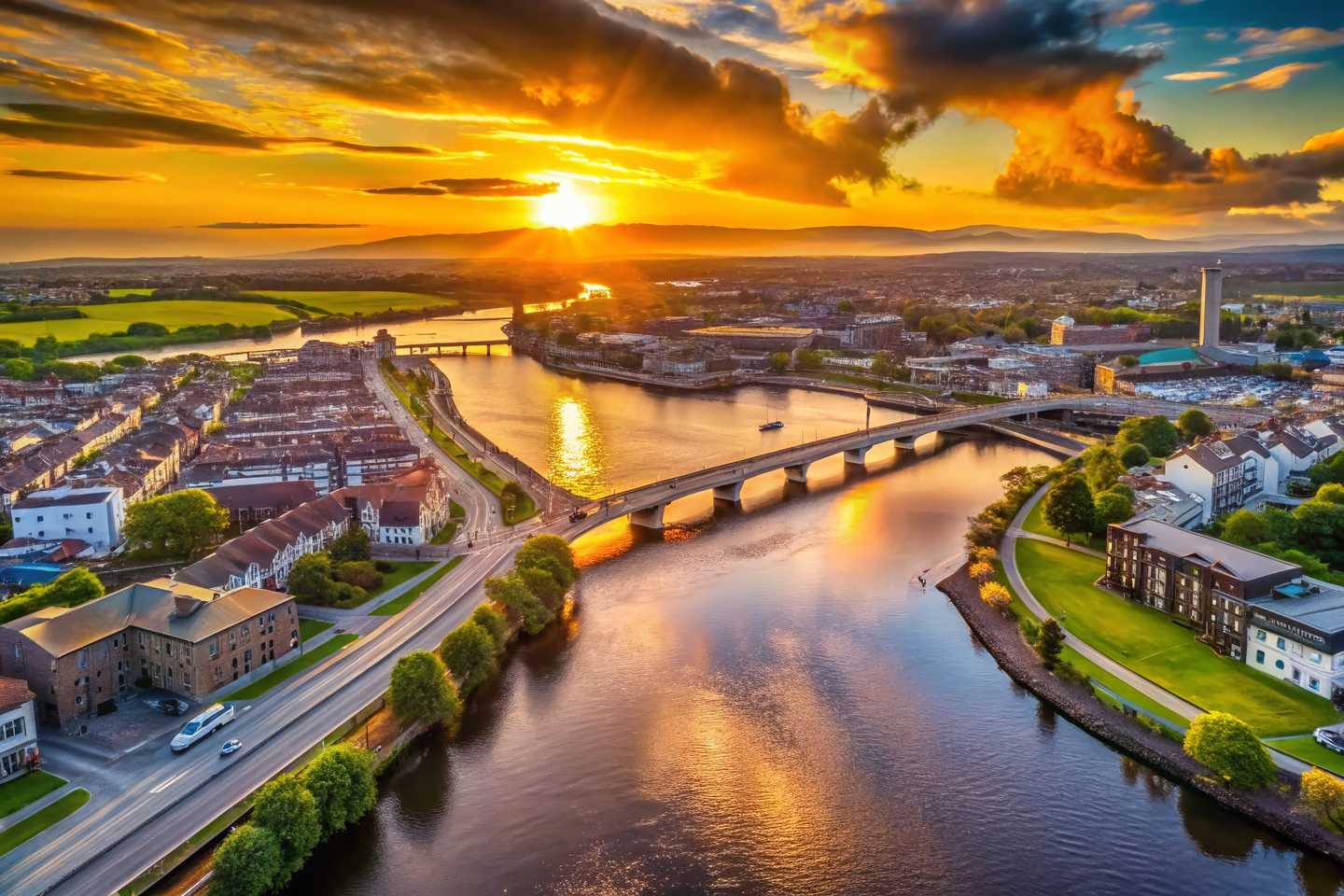 Limerick city skyline and River Shannon corporate team building location in Munster Ireland