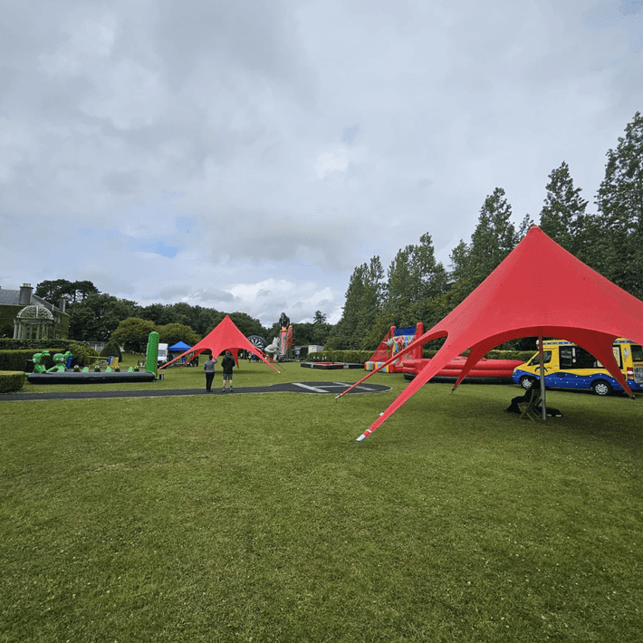 Murphy Day family setup with marquees for cover and inflatable 