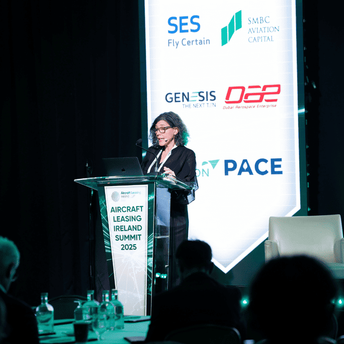 Jude Webber speaking up on stage at the ALI summit