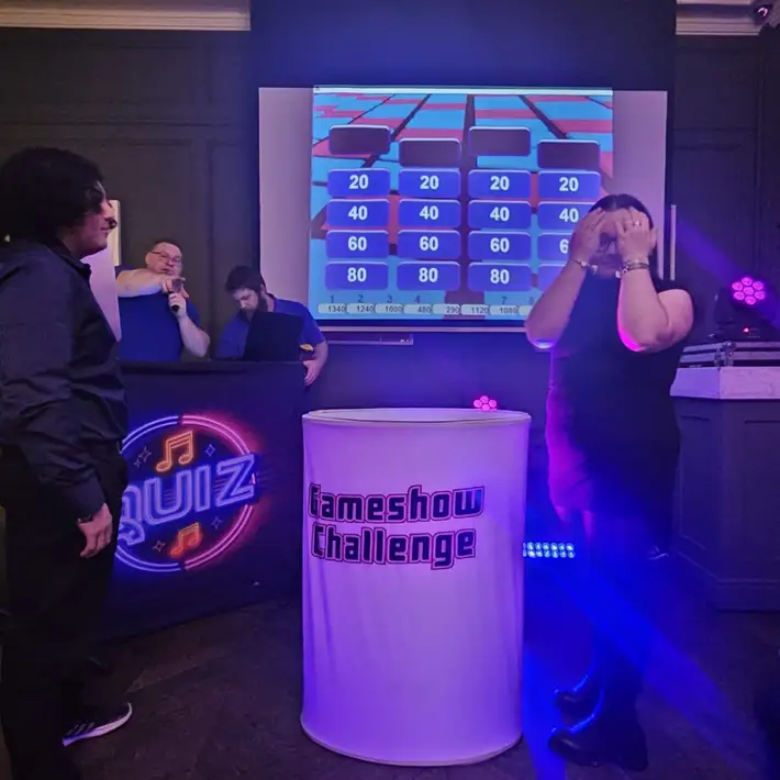 Teams going up to press the buzzer at the corporate Christmas Party