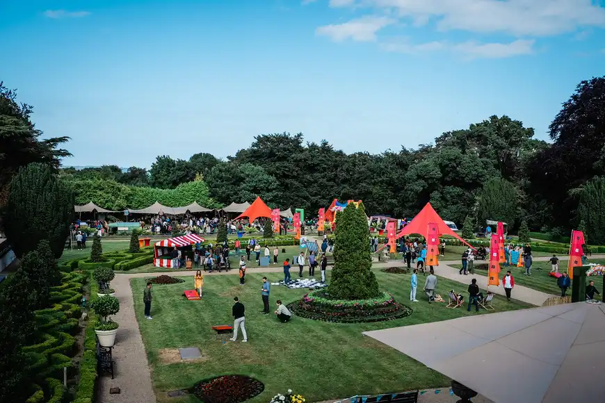 Outdoor corporate event in Cork with team activities and branded marquees