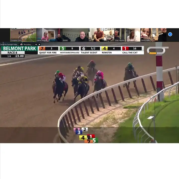 people virtually watching horse racing on zoom