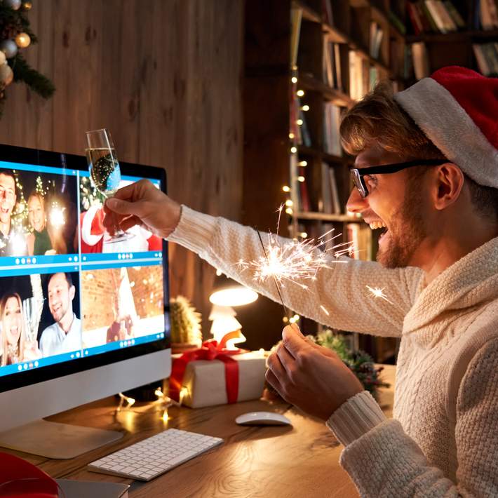 man playing festive scavenger hunt