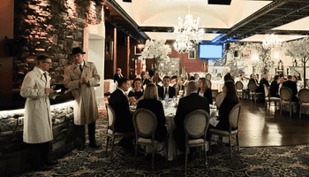 Corporate murder mystery team building in Ireland with live actor detective investigating staged crime scene