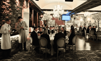 Corporate murder mystery team building in Ireland with live actor detective investigating staged crime scene