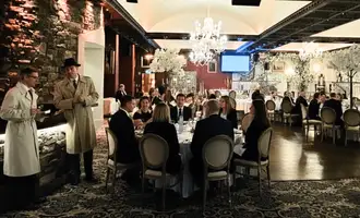 Corporate murder mystery team building in Ireland with live actor detective investigating staged crime scene