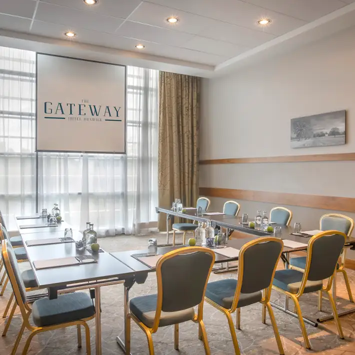 Small meeting room at The Gateway Hotel Dundalk set up for a corporate meeting
