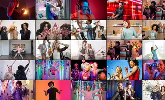 people dancing and partying online on video conference