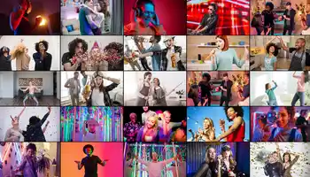 people having an online party on video conference