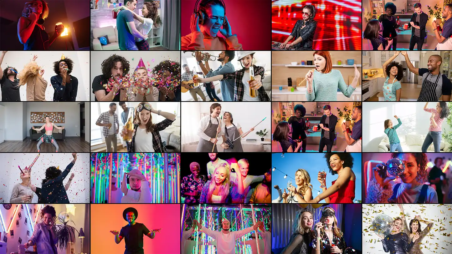 people dancing and partying online on video conference