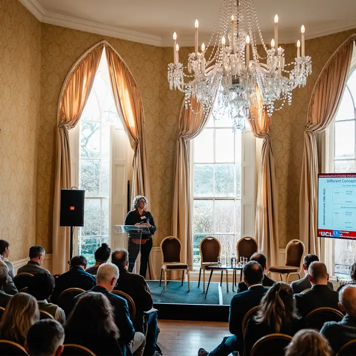 Guest speaker delivering a session at the Microsoft conference with staging and AV support