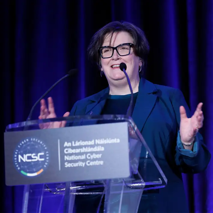 Keynote speaker addressing delegates at the National Cyber Security Centre Conference 2025