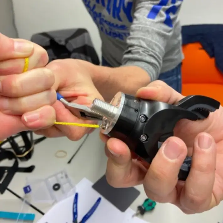 close up of the team building a hand