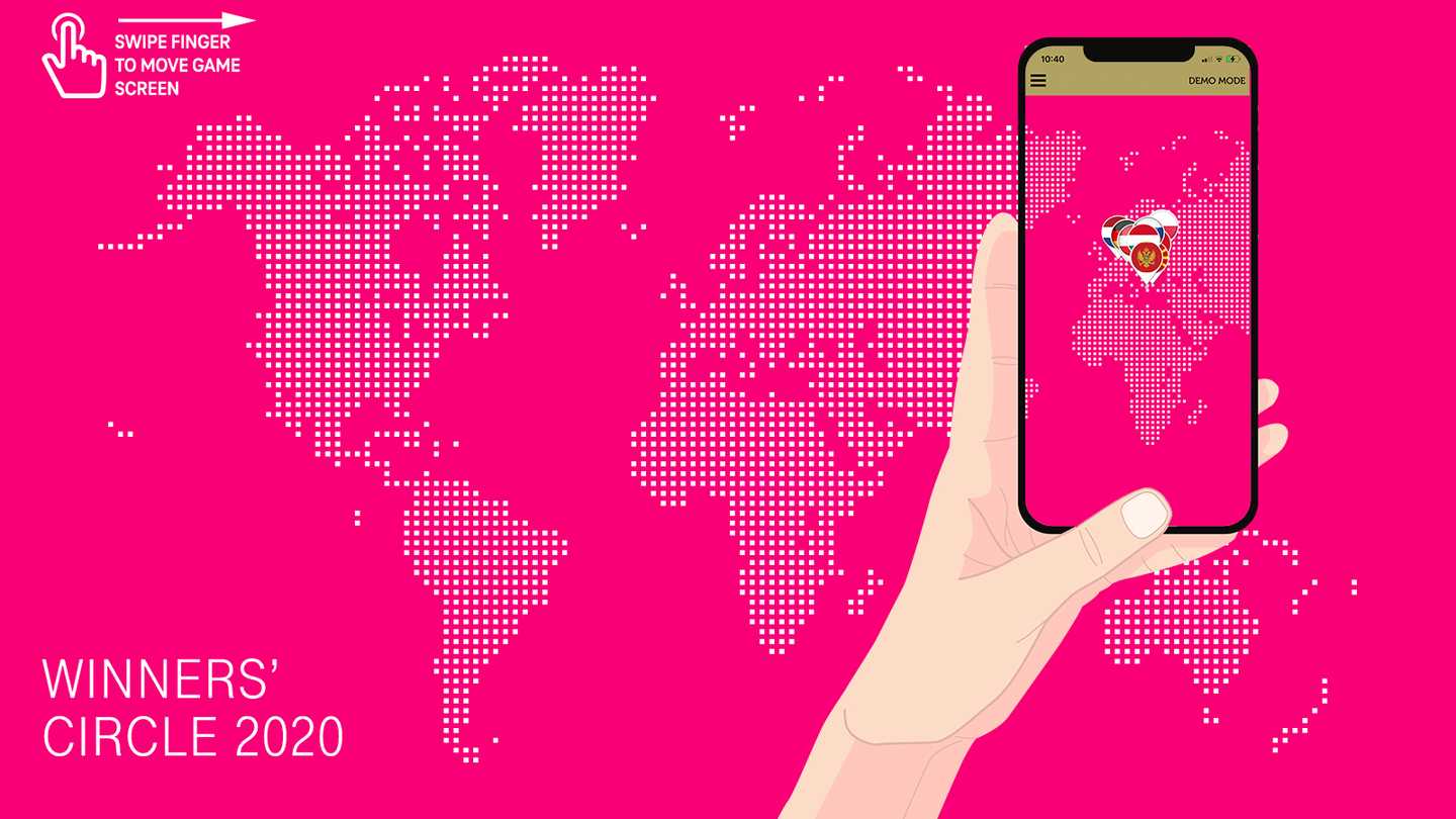 around the world map with gamescreen in iphone