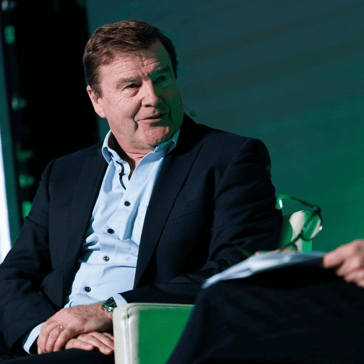 One man listening on the panel