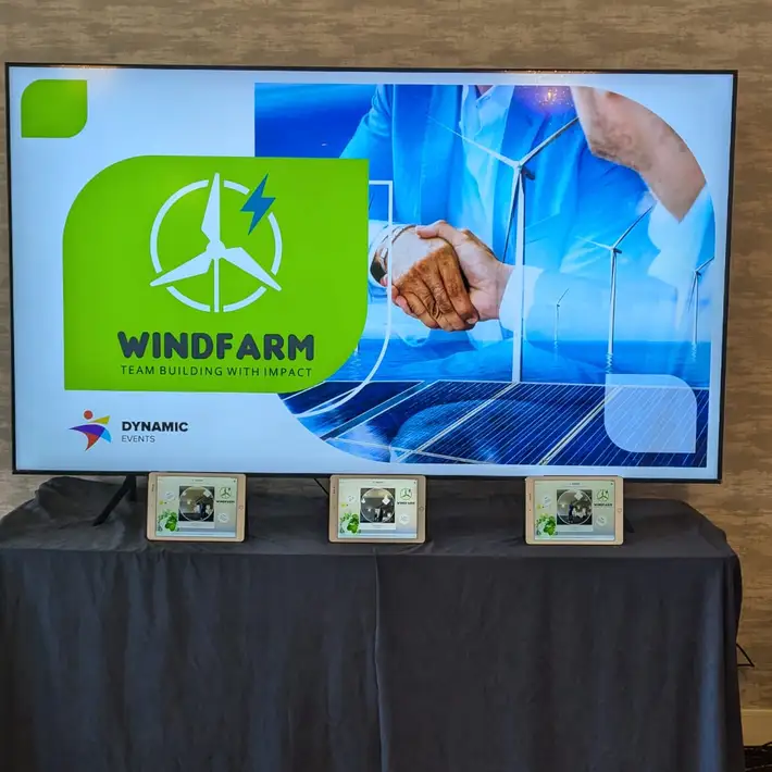 Windfarm presentation with three ipads sitting infront of the desk