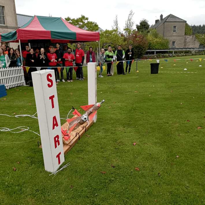 rocket challenge set up for outdoor team building activity