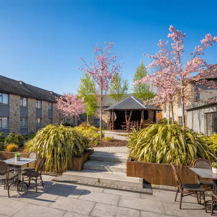 Outdoor garden and patio space for corporate team building at Hotel Kilmore in Cavan