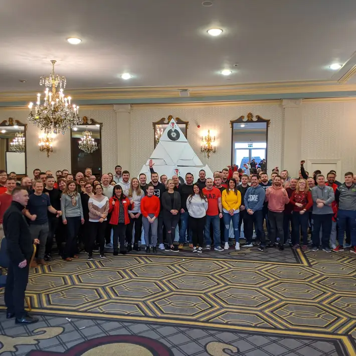 group photo with pyramid