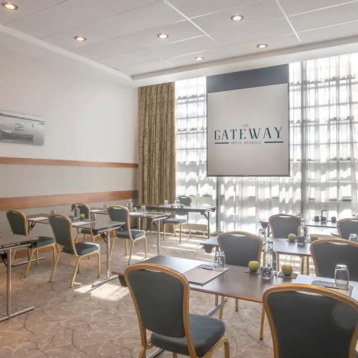 Meeting room at The Gateway Hotel Dundalk set up classroom-style for a corporate meeting or conference