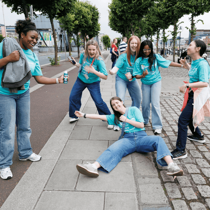 Teams completing video challenges in Dublin docklands 