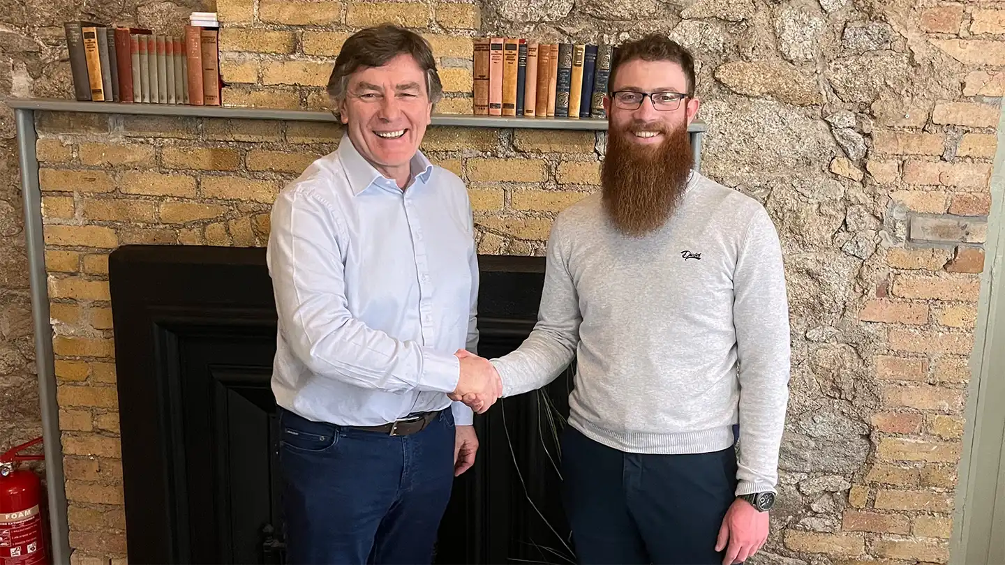 Richard Phelan and Niall O’Connor shaking hands as Dynamic Events announces new Managing Director in Dublin, Ireland