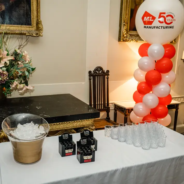 Whiskey tasting setup for company milestone event in Ireland