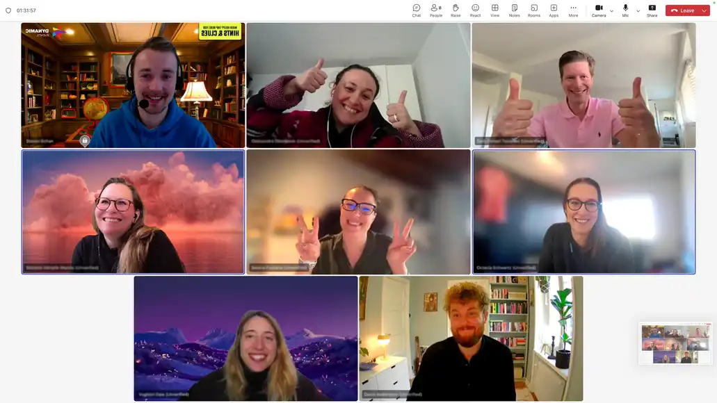 Online team bonding session with remote employees participating on video call
