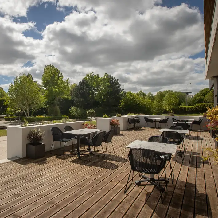 Outdoor terrace and seating area at The Gateway Hotel Dundalk