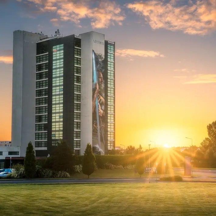Exterior of The Gateway Hotel Dundalk at sunset