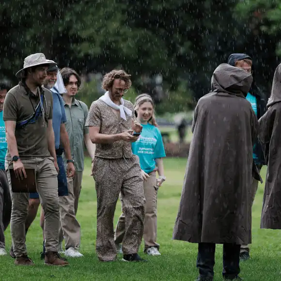 Team taking part in a halloween scavenger hunt dressed up in Dublin