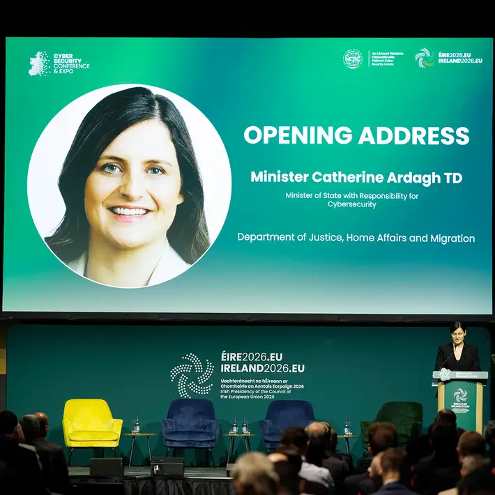 Minister Catherine Ardagh delivering the opening address at the NCSC Cyber Security Conference & Expo.