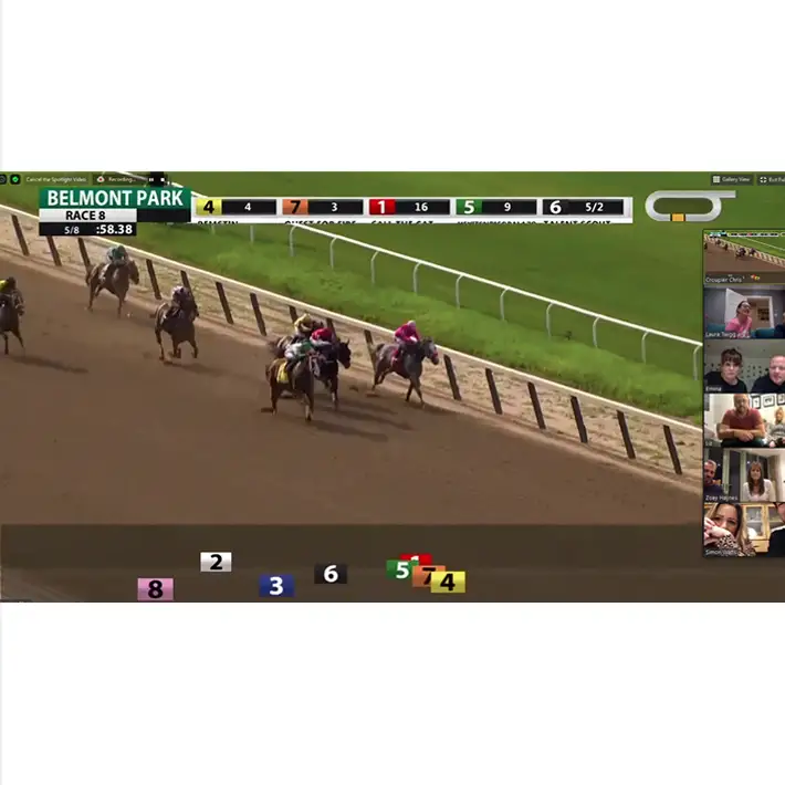 people virtually watching horse racing on zoom