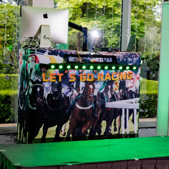 Horse racing themed MC booth for an interactive corporate Race Night