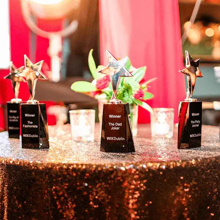 Awards trophies on display at a company gala dinner and recognition night in Dublin