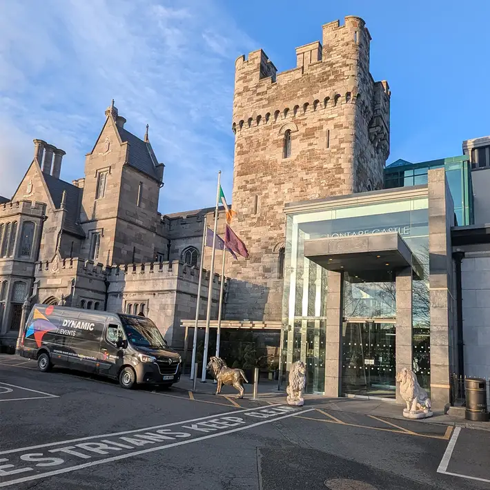 Plan your corporate team-building event at Clontarf Castle Hotel | Dynamic Events Ireland Van at Clontarf Castle Hotel
