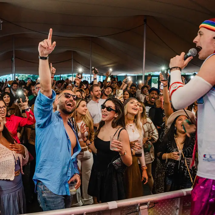 Overview shot of guests dancing at the mainstage with smash hits playing 
