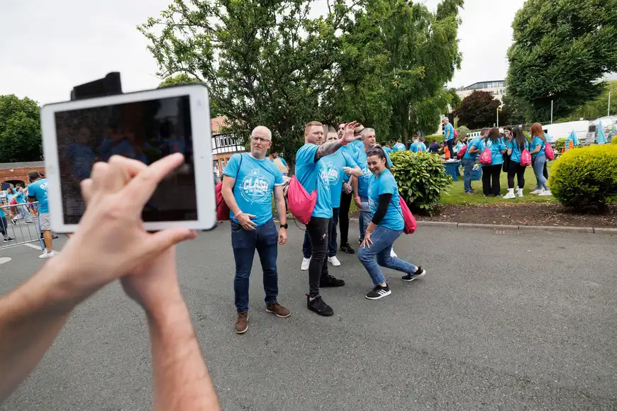 team shooting a photo challenge as part of a digital treasure hunt