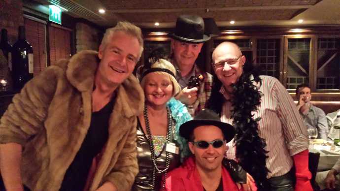 Kelloggs murder mystery night with clients dressed up 