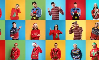 festive collage of happy people