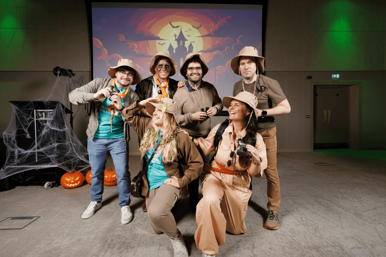 Team Dressed up as jungle explorers to take part in the halloween treasure hunt