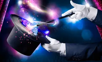 magician trick with wand and hat