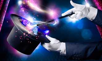 magician trick with wand and hat