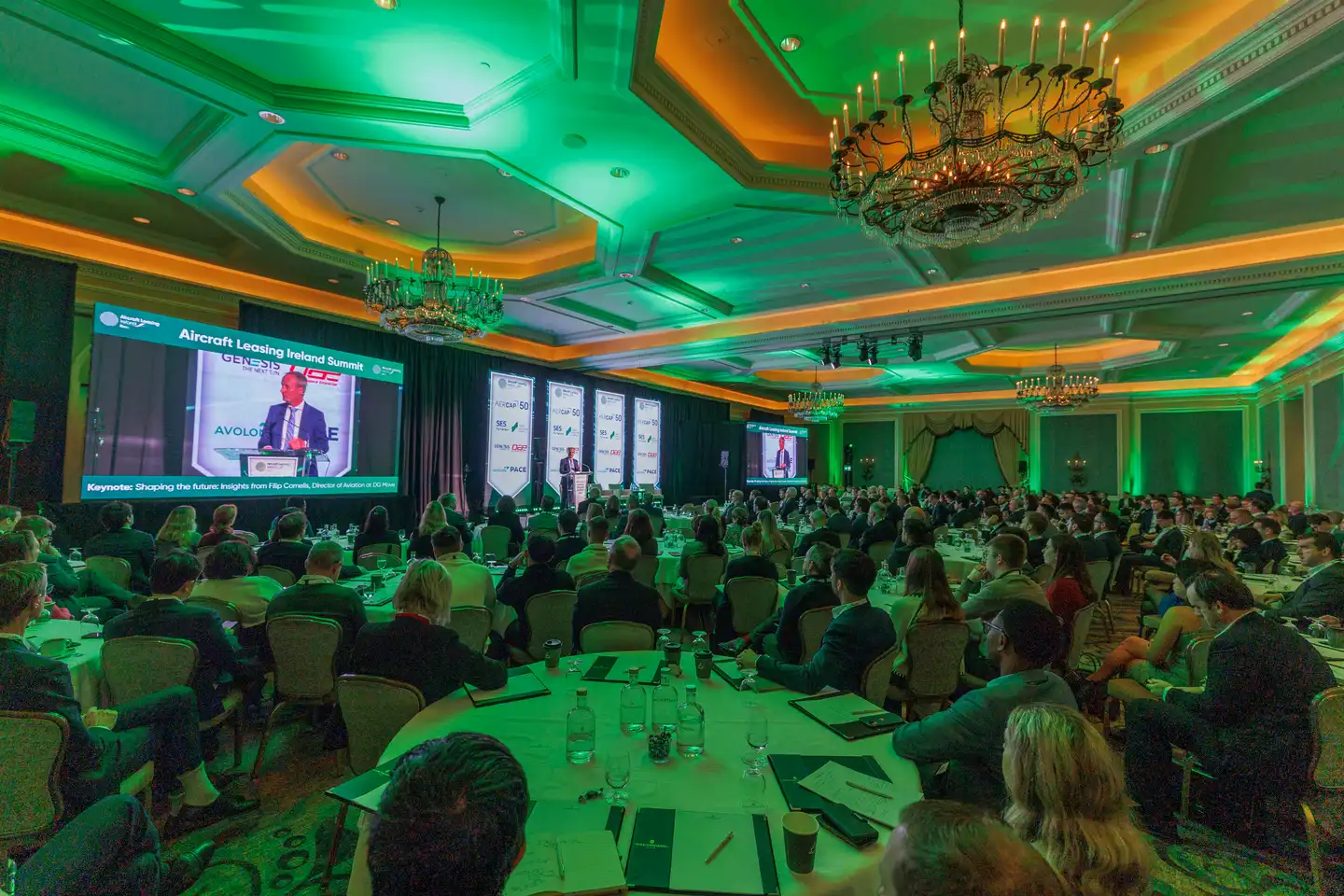 Large corporate conference in Dublin with stage, screens and full audience managed by Dynamic Events Ireland